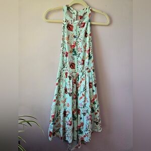 Abel The Label "Fresh Mint" Floral Halter Mini Dress Large